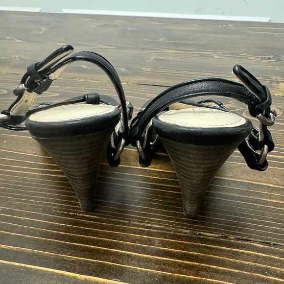 Coach M HARPER Black Leather Embellished Wedge Sandals - Picture 2 of 5